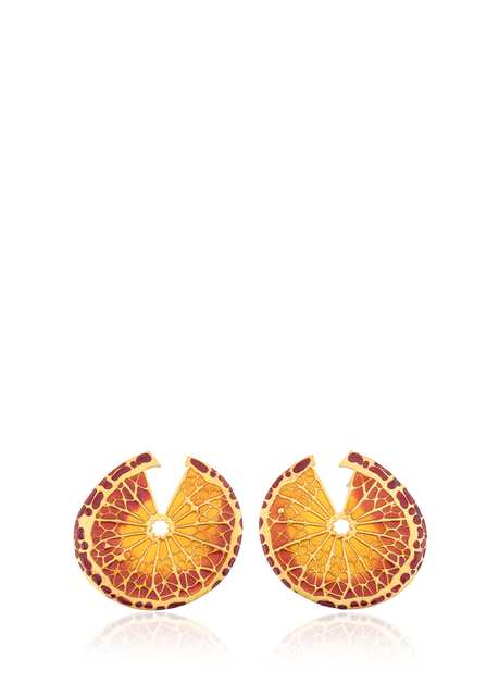 Orange Slice Orange 22K Gold Plated Women's Earrings