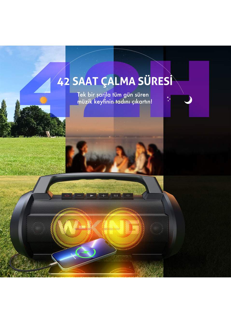 D10 Partybox Işıklı IPX6 Kablosuz Stereo TWS Ses Bombası Siyah Bluetooth Hoparlör — صورة المنتج 5 من 6