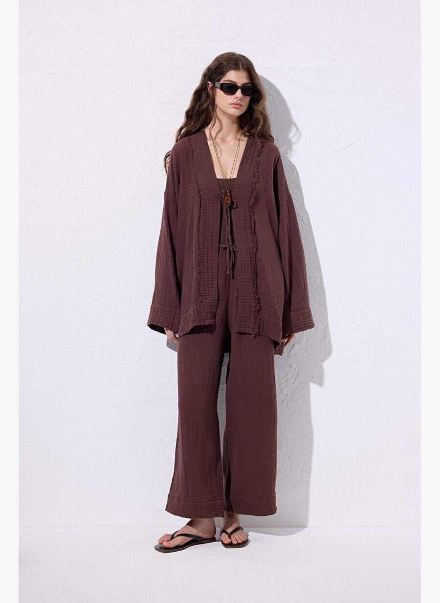 Muslin Wide Sleeve Kimono Hot Coffee — Product image 3 of 5