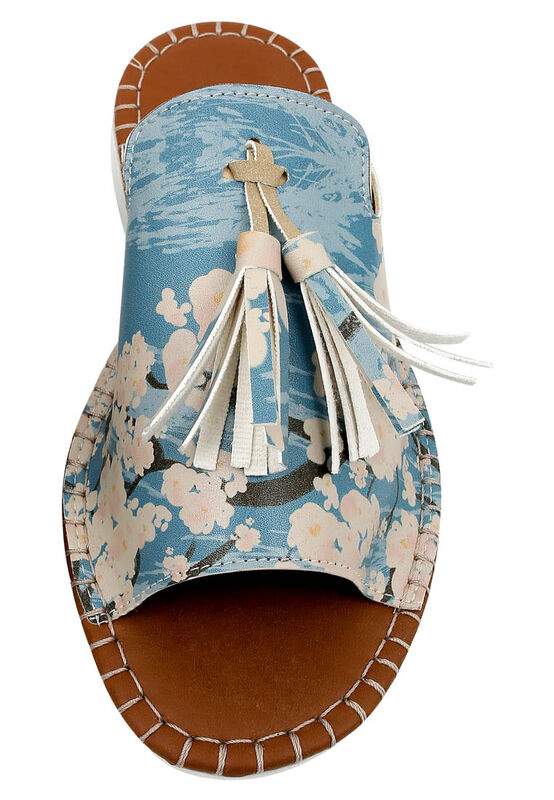 Women Vegan Leather Blue Slippers - Bloom Where You Are Planted Design — Product image 6 of 8