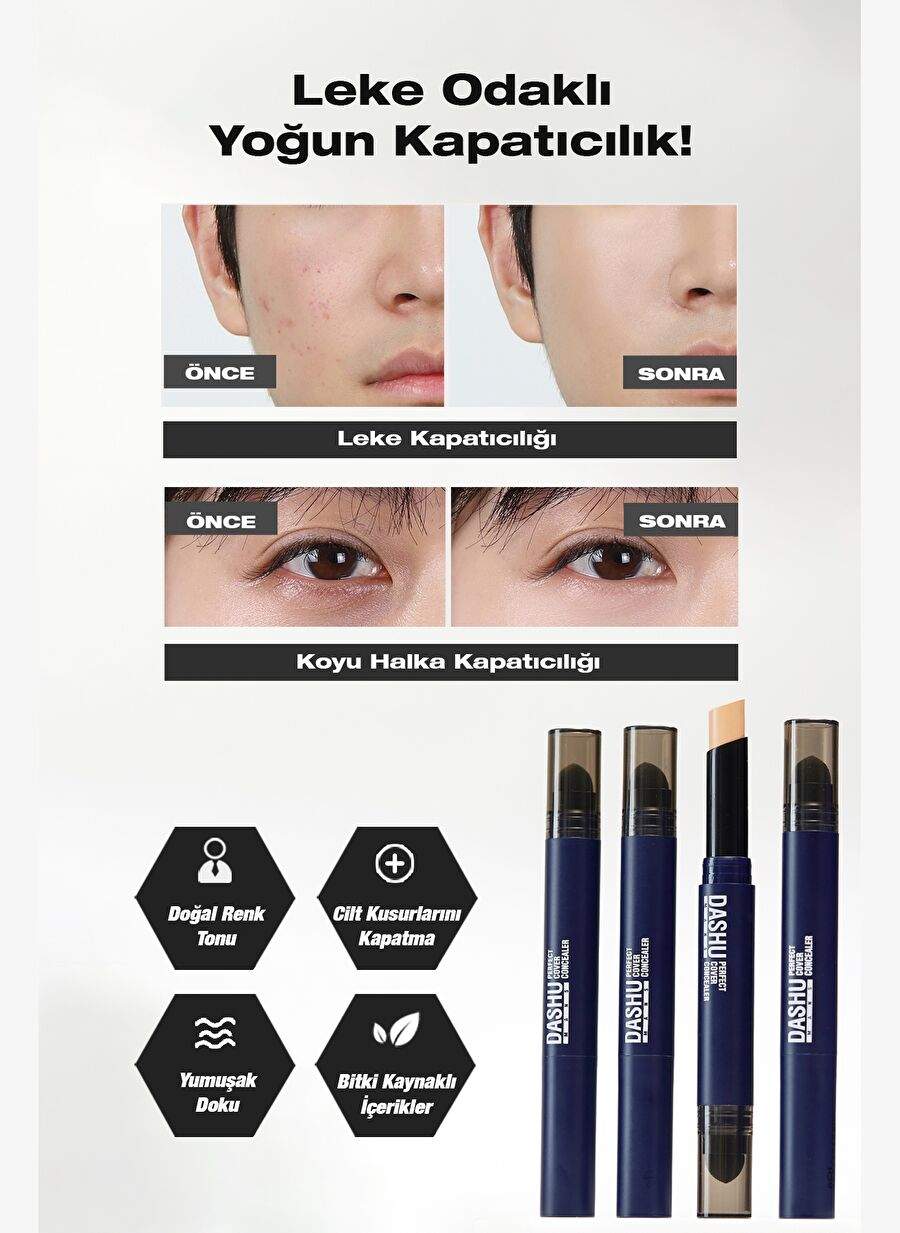 İnce Dokulu Pürüzsüz Görünüm Sunan Kapatıcı DASHU Mens Perfect Cover Concealer — صورة المنتج 5 من 8