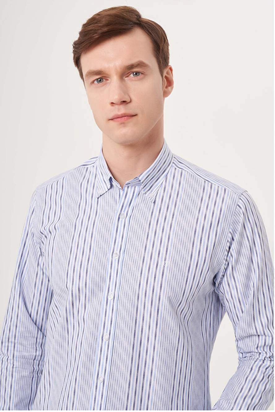 Bisse Erkek Regular Fit Çizgili Spor Gömlek Mavi GM23Y231030_D35 — صورة المنتج 3 من 4