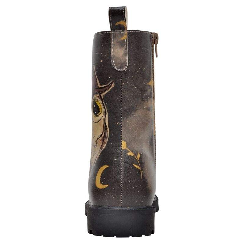 Women Vegan Leather Black Zipper Long Boots - Owls Family Design — Product image 6 of 6