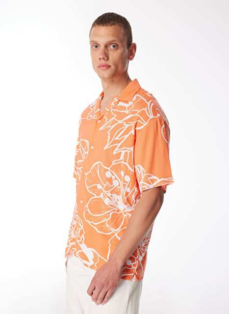 Jack & Jones Relaxed Men's Orange Shirt JORJEFF GALLERY AOP RESORT SHIRT SS