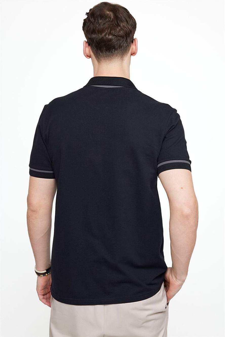 Erkek Slim Fit Dar Kesim %100 Pamuk Düz Pike Fermuarlı Siyah Polo Yaka Tişört — Product image 4 of 5