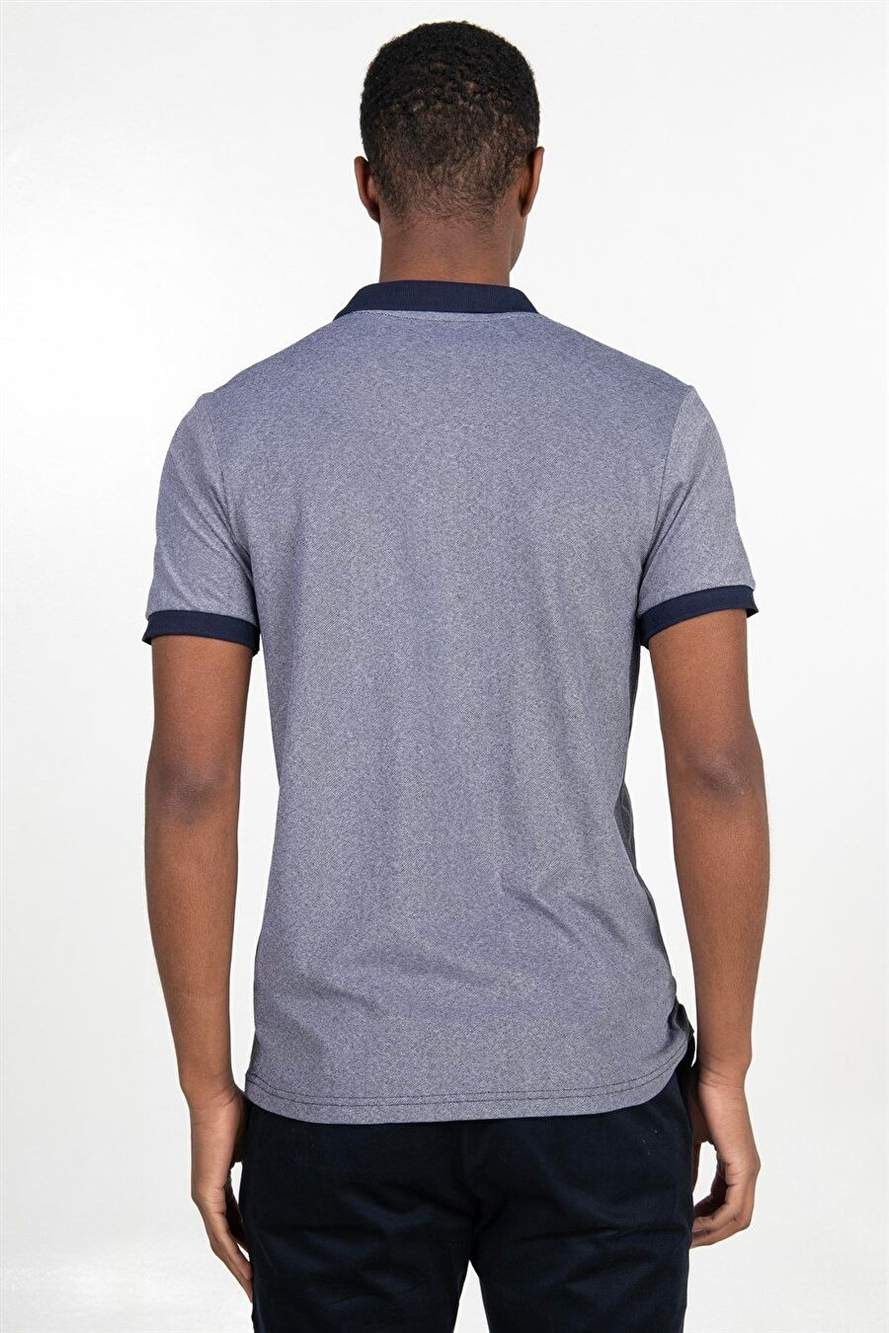 Erkek Slim Fit Dar Kesim %100 Pamuk Düz Pike Lacivert Polo Yaka Tişört — Product image 4 of 5