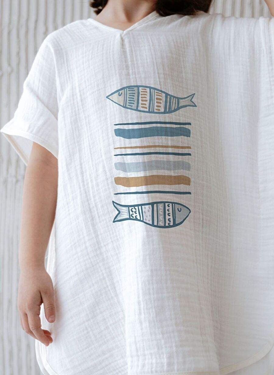 4 Floor Muslin Poncho - Pure Baby Series - Fishes — صورة المنتج 3 من 7