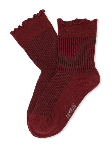 Burgundy Line Patterned Women Sock