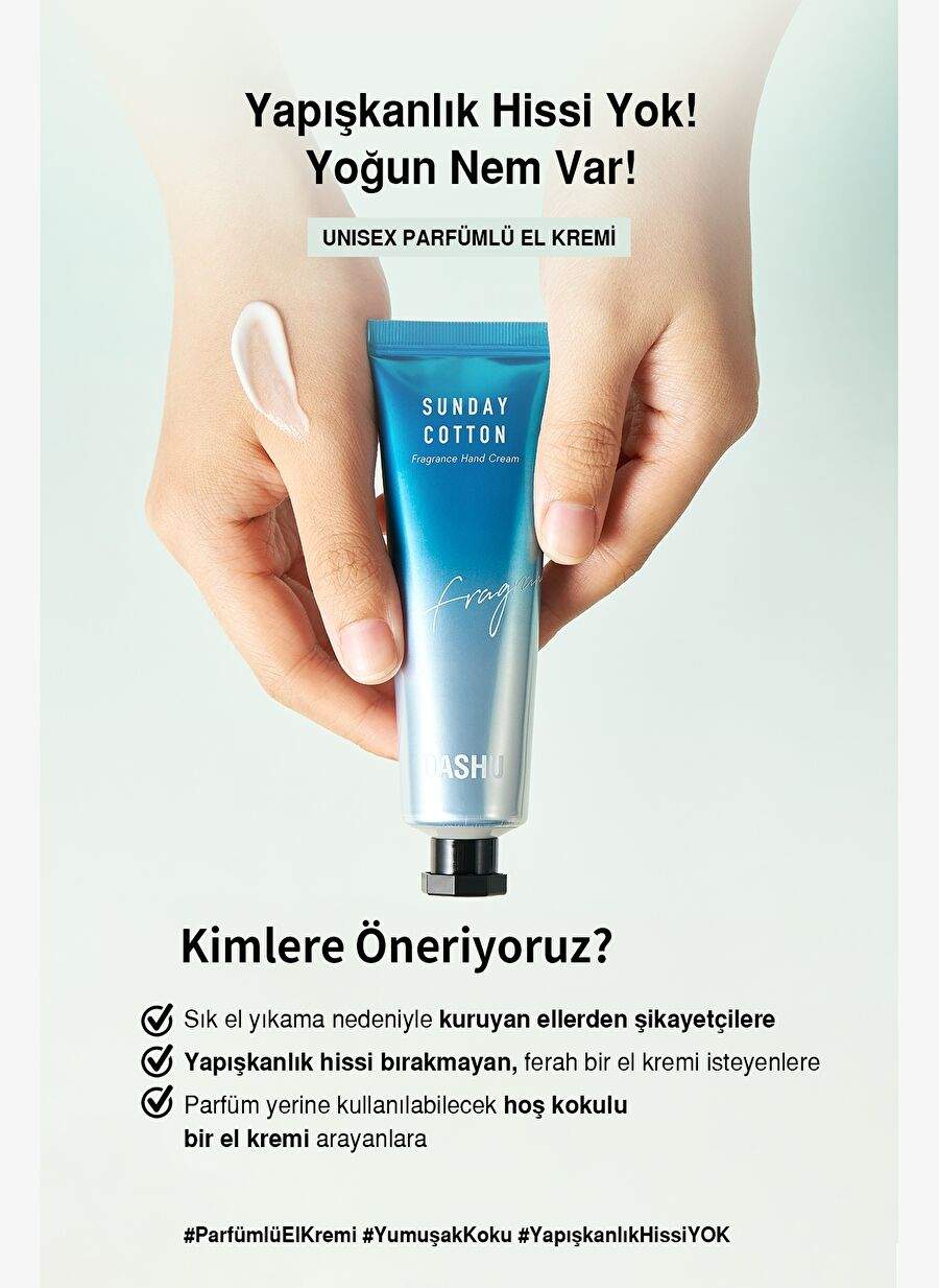 Moisturizing, Light Textured Unisex Perfumed Hand Cream DASHU Sunday Cotton Perfume Hand Cream — صورة المنتج 2 من 7