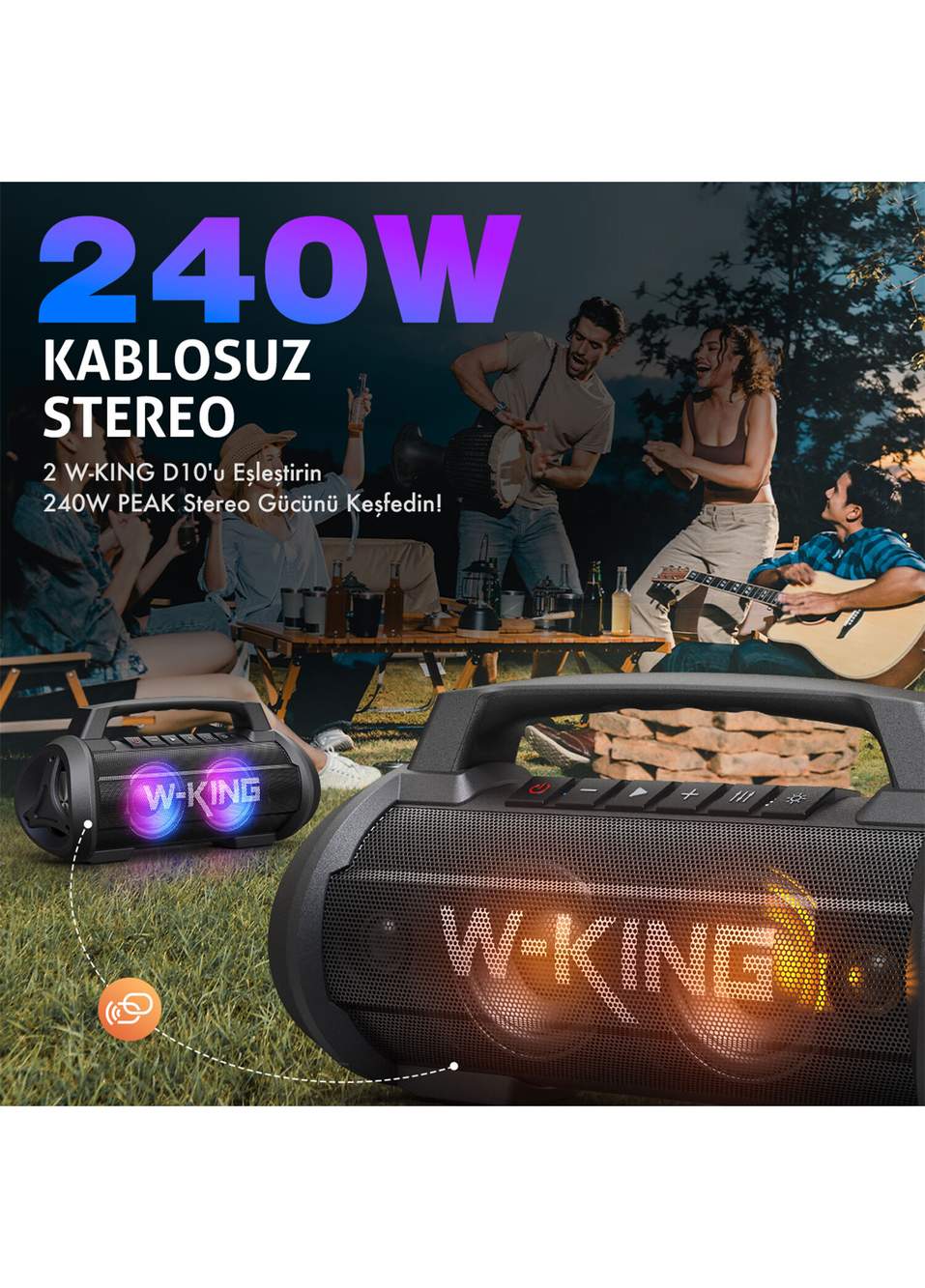 D10 Partybox Işıklı IPX6 Kablosuz Stereo TWS Ses Bombası Siyah Bluetooth Hoparlör — صورة المنتج 6 من 6