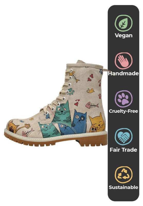 Women Vegan Leather Beige Long Boots - Cat Lovers Design — Product image 5 of 8