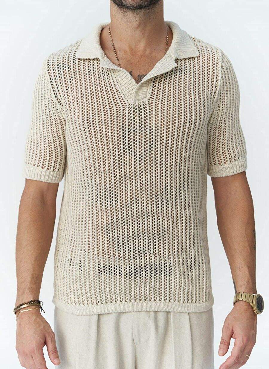 Robert Men's Polo Collar Naturel Sweater T-Shirt — Product image 3 of 7
