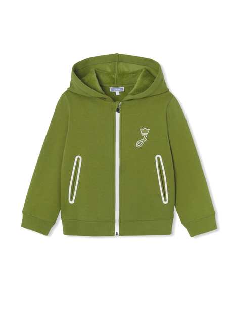 Green Double Textured Hooded Boy Sweatshirt