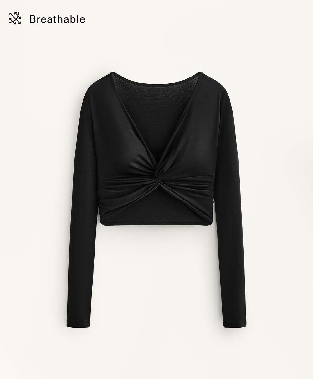 Multi-position long sleeve knotted lyocell blend T-shirt — Product image 6 of 15