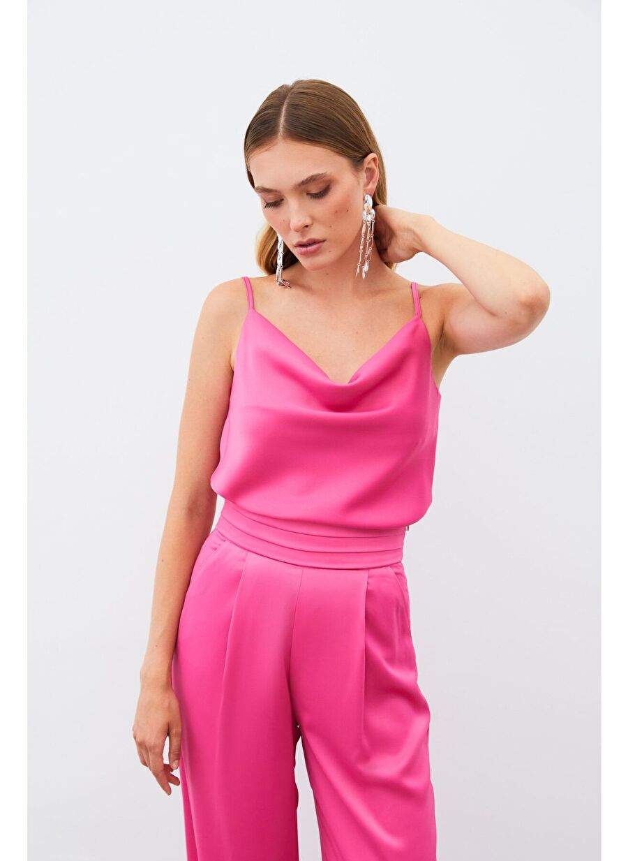 Degaje Collar Satin Bluz - Fushya — Product image 3 of 8