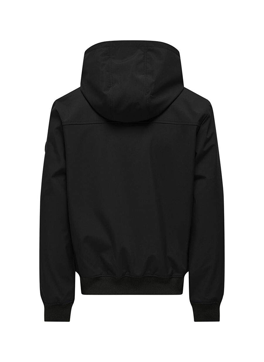 Only & Sons Siyah Erkek Kapüşon Düz Mont ONSBOWIE SOFTSHELL BOMBER OTW NOOS — صورة المنتج 4 من 4