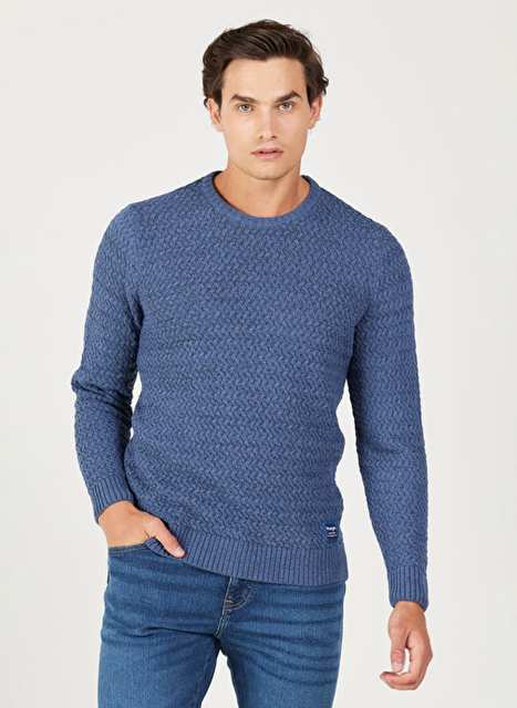 Wrangler Crew Neck Regular Fit Navy Blue Men's Sweater W232580410 Crew Neck Knitwear