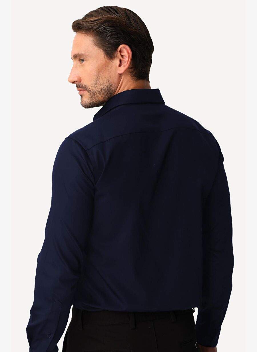 Navy Blue Slim Fit Narrow Die Classic Collar Flat Long Sleeve Pocketless 100% Cotton Non Iron Iron Iron Iron Iron Non-Widler Shirt — Product image 5 of 5