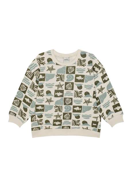 Green Ocean Print Long Sleeve Unisex Kids Sweatshirt
