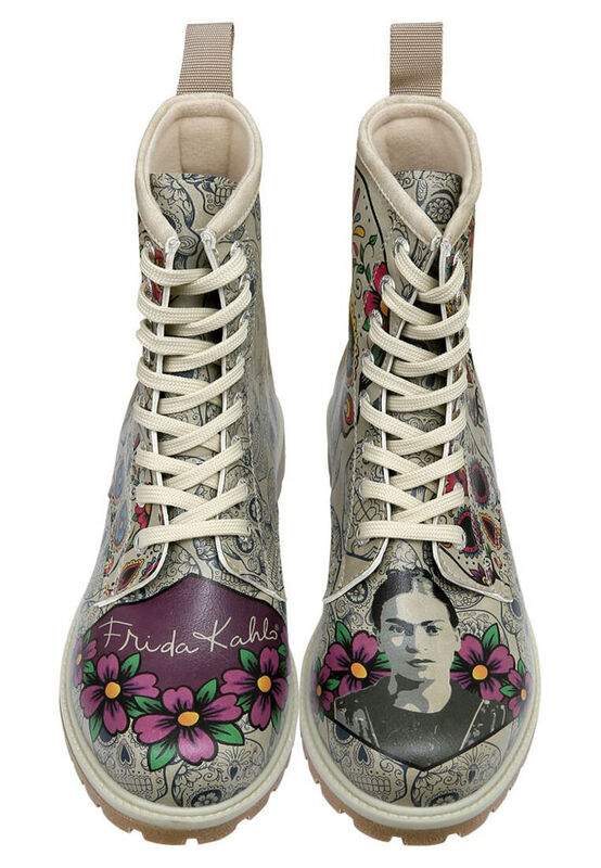 Women Vegan Leather Beige Long Boots - Remembrance Of Frida Kahlo Design — Product image 3 of 8