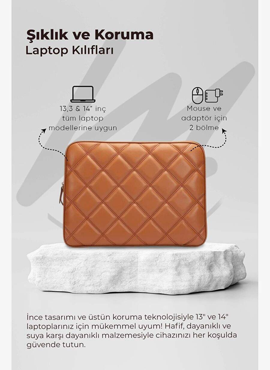 Macbook Air Pro 13.3 & 14 İnç Laptop Kılıfı Kapitone Taba — Product image 4 of 7