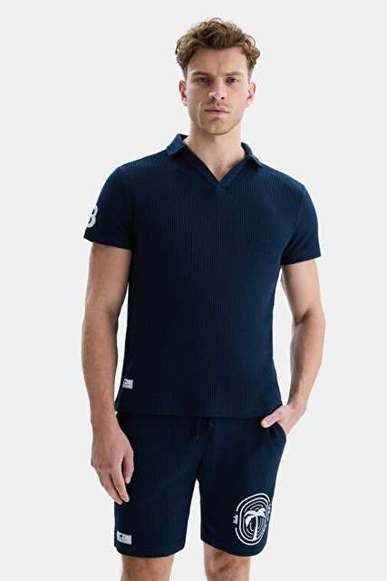 RUSSEL Lacivert Polo Yaka baskılı Standard Fit Erkek Tshirt