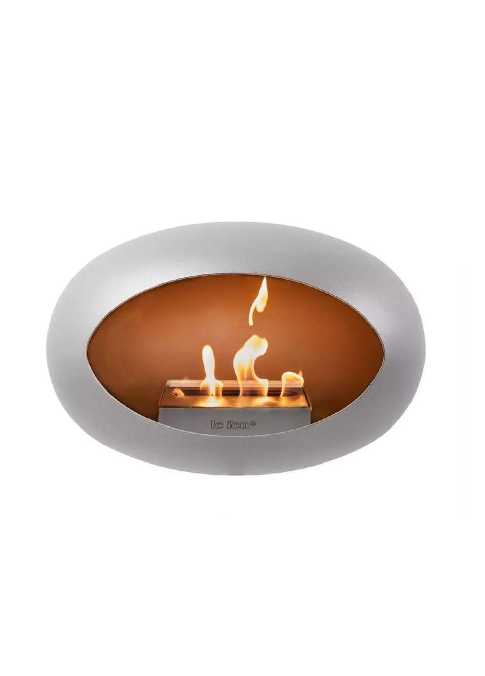 Nikel Kubbe Küçük Ayaklı Şömine & Öğütülmüş Ahşap Cilalı Çelik Brülör — Product image 4 of 7