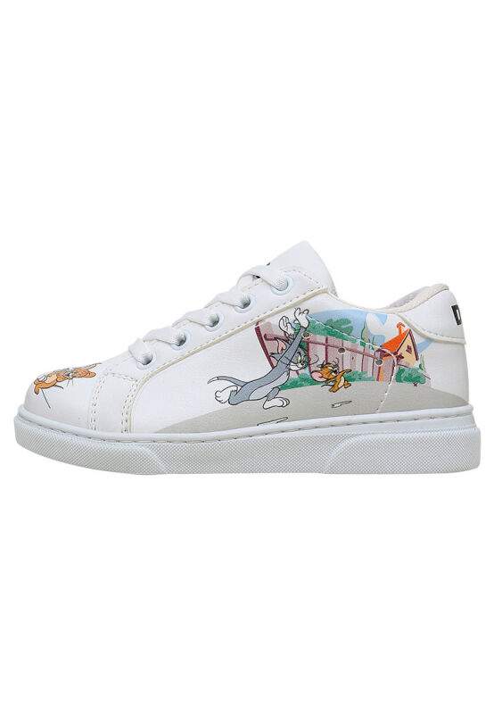 Unisex Kids Vegan Leather White Sneakers - Warner Bros Together-and-Apart Design — Product image 3 of 5