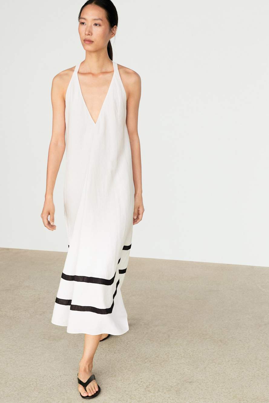 Linen blend midi dress with contrast stripe detail — Product image 8 of 13