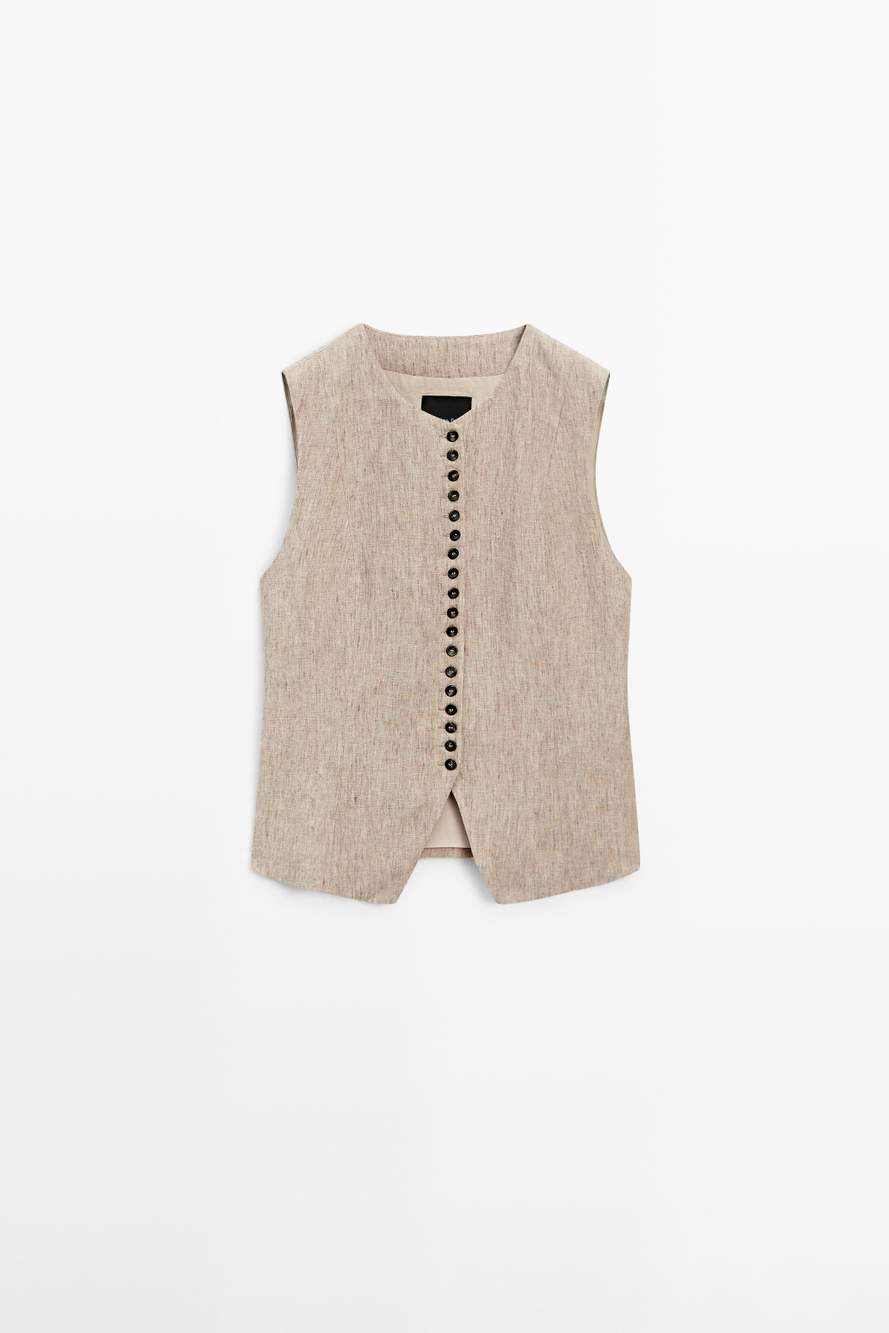 Linen melange waistcoat with buttons — Product image 8 of 15