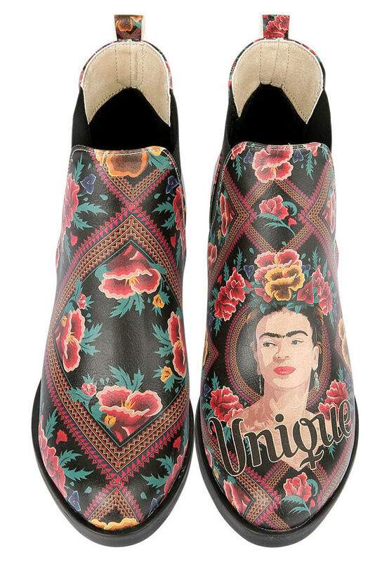 Women Vegan Leather Multicolor Ankle Boots - Beauty In The Broken Frida Kahlo Design — Product image 3 of 8