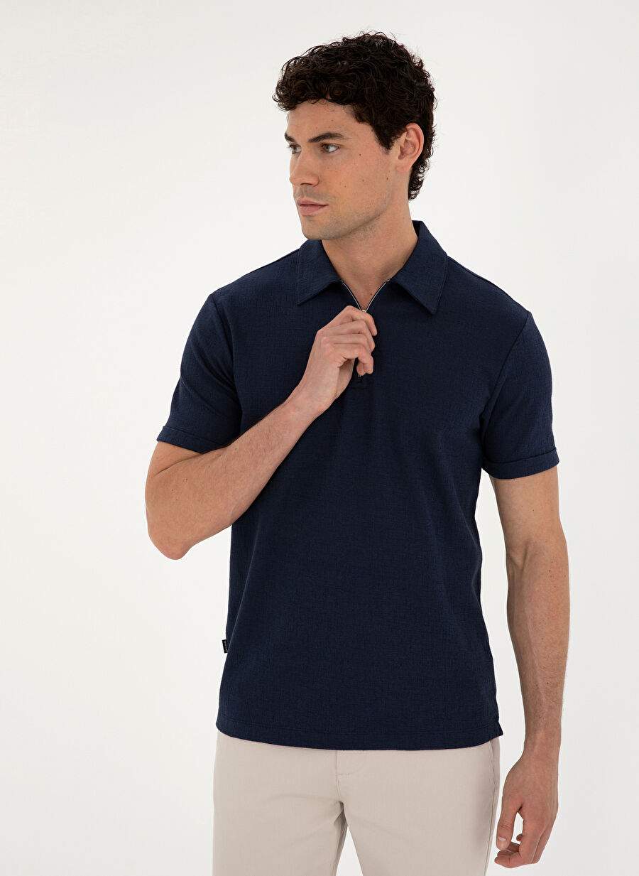 Pierre Cardin Jacquard Navy Blue Men's Polo T-Shirt TISSEL — Product image 3 of 6