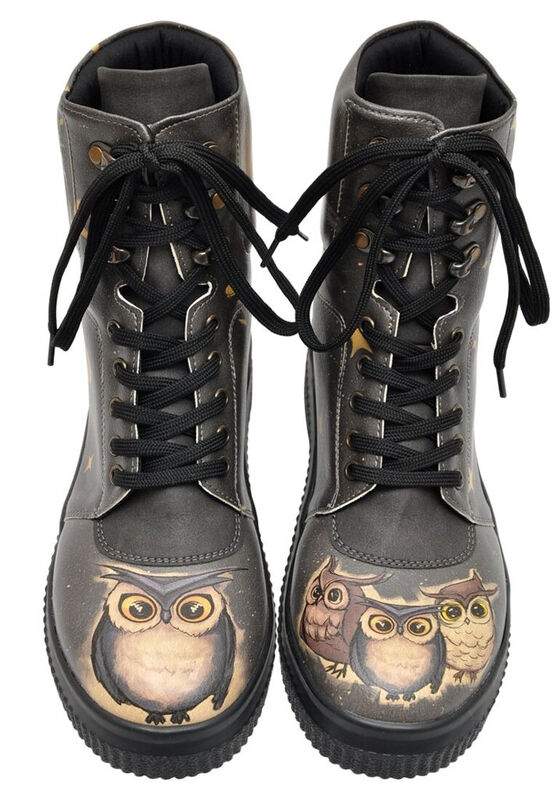 Women Vegan Leather Black Long Boots - Owls Family Design — Product image 3 of 8