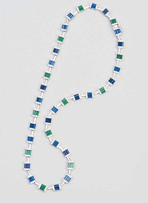 Renkli Baget Tasl 18 Ayar Beyaz Altn Kaplama 42 Cm Gumus Gerdanlk — Product image 10 of 35