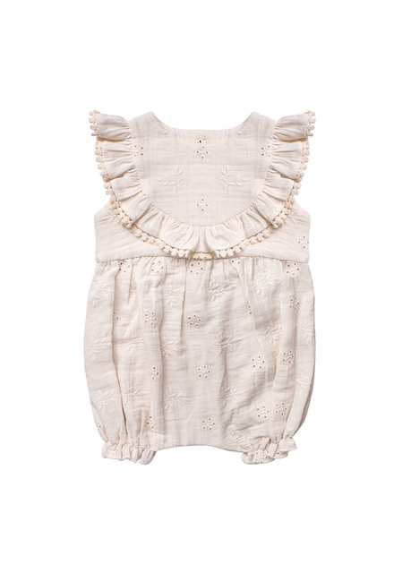 Cream Lace Apron Collar Embroidered Sleeveless Baby Girl Jumpsuit