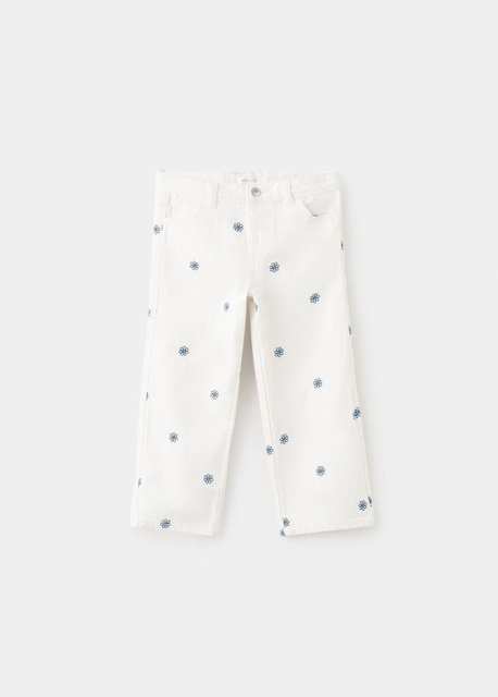 Flower-embroidered straight-fit jeans