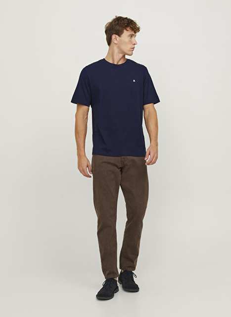 Navy Blue Men's 100% Cotton T-Shirt JJEPAULOS TEE SS CREW NECK NOOS