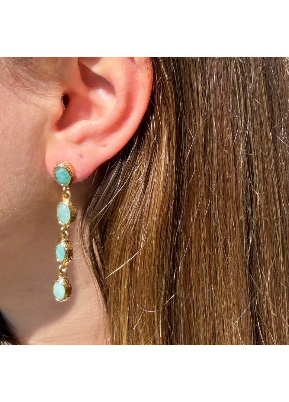 Nerina Aquamarine 22K Gold Plated Women's Earrings — صورة المنتج 4 من 4