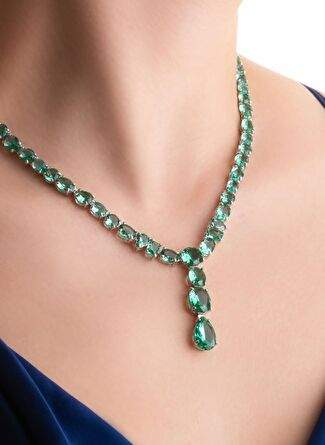 Iconic Emerald Green 18 Set White Gold Plating Silver Necklace — Product image 19 of 35