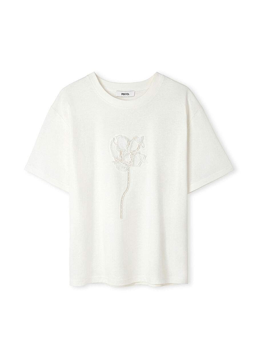 Ekru Kadın %100 Pamuk T-Shirt IS1260070059018 — صورة المنتج 4 من 4