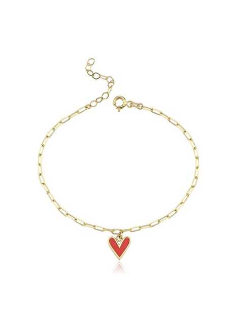 Red Heart Paper Clip 14K Gold Bracelet