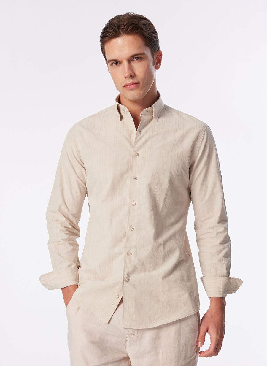 Network Comfort Fit Buttoned Collar Beige Men's Shirt 1090722 — Product image 3 of 5