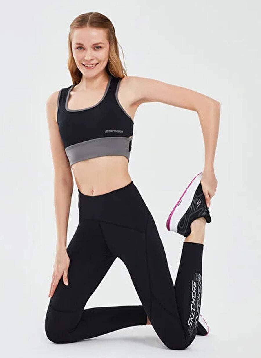 Skechers S241110 001 Performance Coll W Mid Siyah Kadn Yuvarlak Yaka Regular Fit Sporcu Sutyeni — صورة المنتج 3 من 5