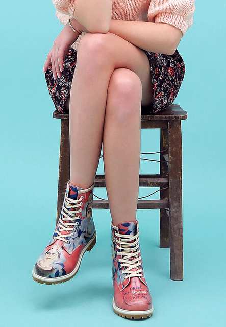 Women Vegan Leather Multicolor Long Boots - Frida Painting Frida Kahlo Design