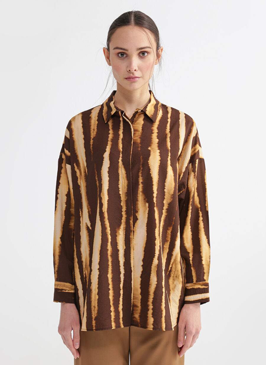 Factory Comfort Basic Patterned Brown - Beige Women's Shirt CM-SORIS — Product image 4 of 6