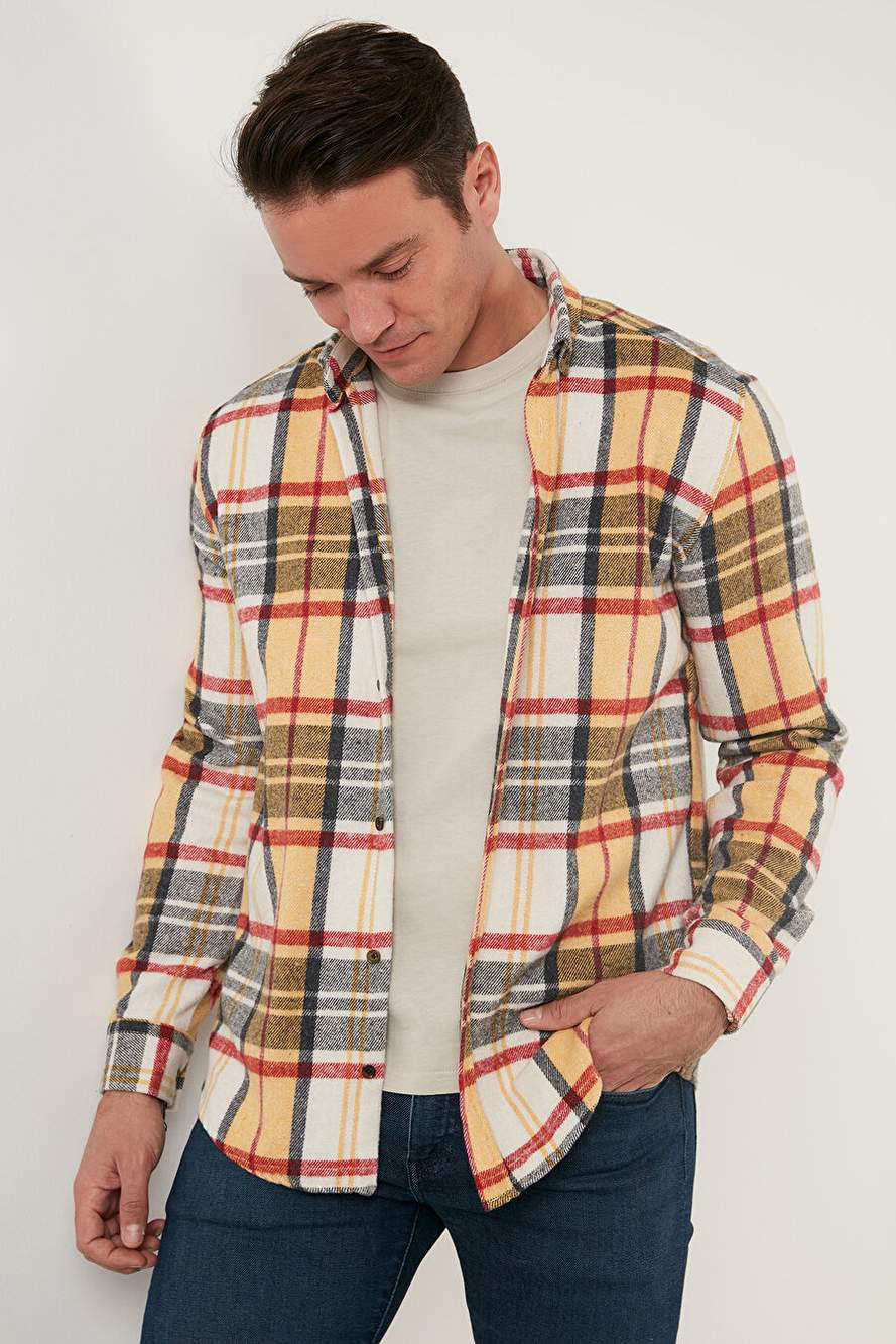 Buratti Ekoseli Uzun Kollu Slim Fit Kışlık Erkek Gömlek CF21W112844 — صورة المنتج 3 من 7