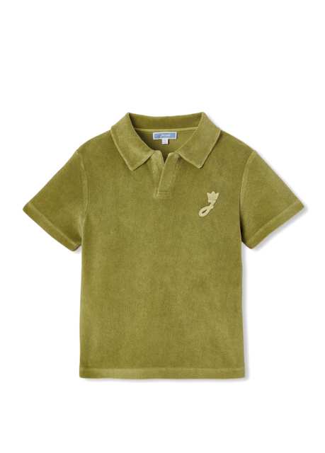 Green Towel Fabric Polo Collar Short Sleeve Boy T-shirt