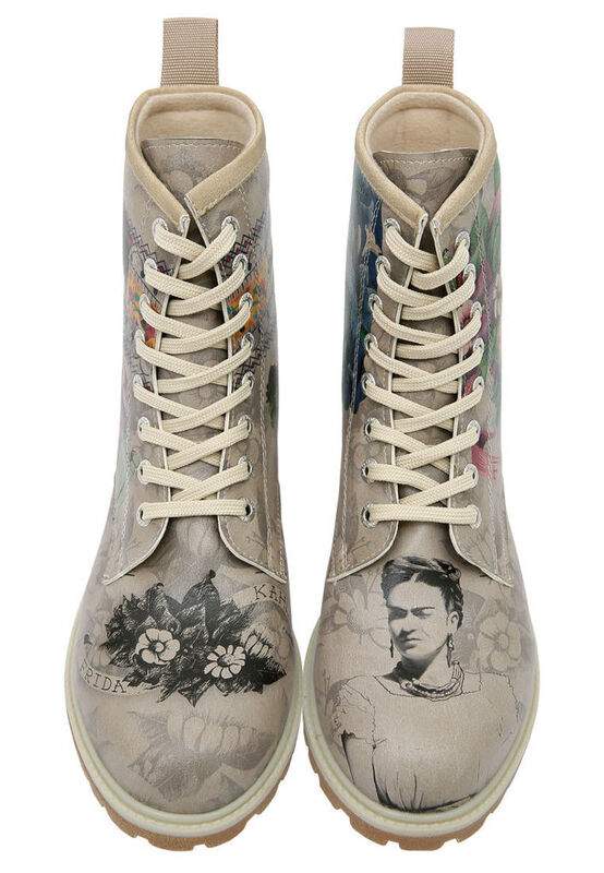 Women Vegan Leather Gray Long Boots - A Flower From The Past Frida Kahlo Design — Product image 4 of 7
