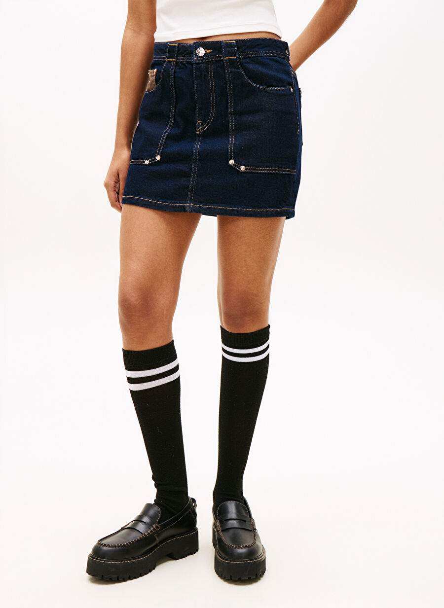 Lacivert Kadn Pamuklu Denim Etek Mini Skirt Ei6050 — Product image 3 of 5