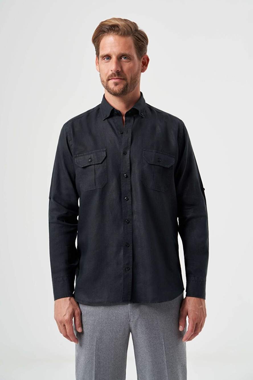 Bisse Erkek Regular Fit Spor Gömlek Sıyah GM23Y231131_D99 — صورة المنتج 5 من 5
